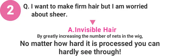 その2　ウィッグの中のネットの段数を大幅に増やしたことで、どんなに激しい加工をしてもほぼ透けない!