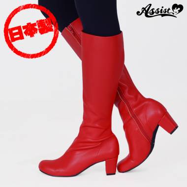 Queen size stretch long boots low heel 5.5 cm　Red