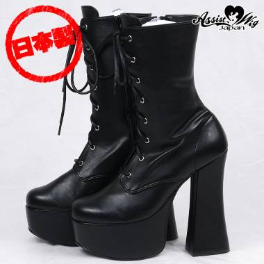 Thick bottom short boots ver.2 thick heel 14cm　Black