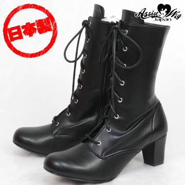 Lace-up short boots ver.2 low heel 5.5cm　Black