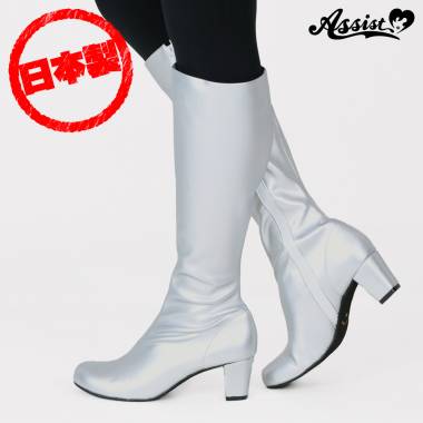 Queen size stretch long boots low heel 5.5 cm　Silver