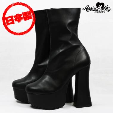 Thick bottom plain short boots thick heel 14 cm　Black