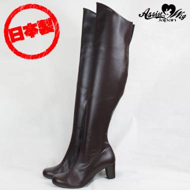 Queen size stretch knee high boots low heel 5.5 cm　Dark Brown