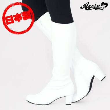 Stretch long boots low heel 5.5 cm　White