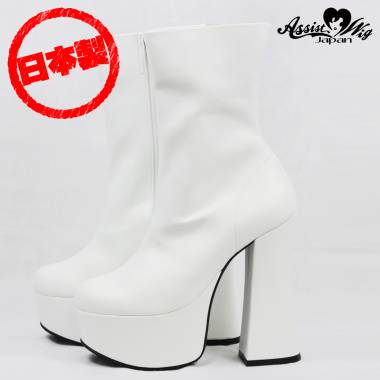 Thick bottom plain short boots thick heel 14 cm　White