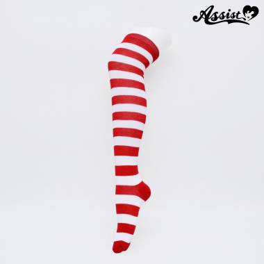 Over knee socks border　White × Red
