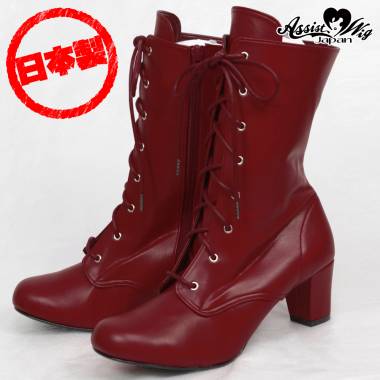 Lace-up short boots ver.2 low heel 5.5cm　Deep Red