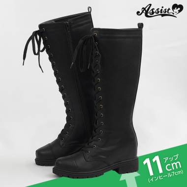 Secret Lace-up Long Boots Tank Sole Ver.　Black