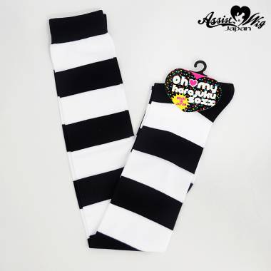 World Oversholes Socks border　Black × White