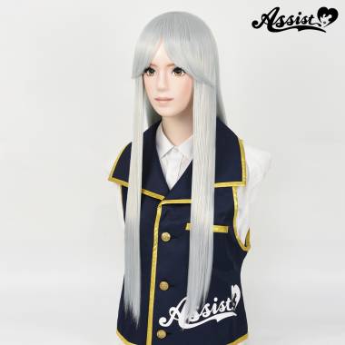 Long Wig with 1 Round Skin Top　White Silver 60