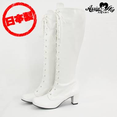 Stretch lace up boots low heel 5.5 cm　White
