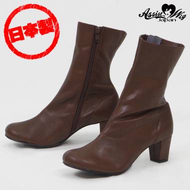 Queen size plain short boots low heel 5.5 cm　Dark Brown