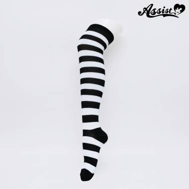 Over knee socks border　Black × White