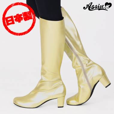 Queen size stretch long boots low heel 5.5 cm　Gold