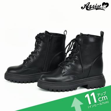 Secret Heel Up Short Boots Lace Up Type　Black
