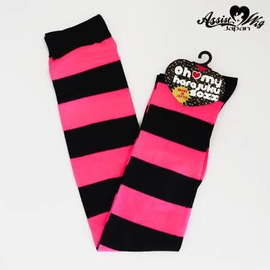 World Oversholes Socks border　Black × Pink