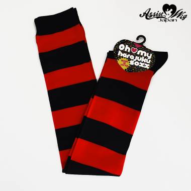 World Oversholes Socks border　Black × Red