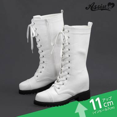 Secret Lace-up Short Boots Tank Sole Ver.　White