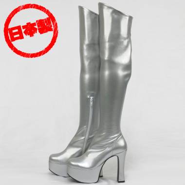 Thick bottom stretch knee high boots　Silver