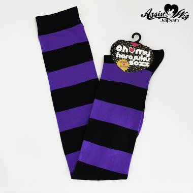 World Oversholes Socks border　Black × Purple