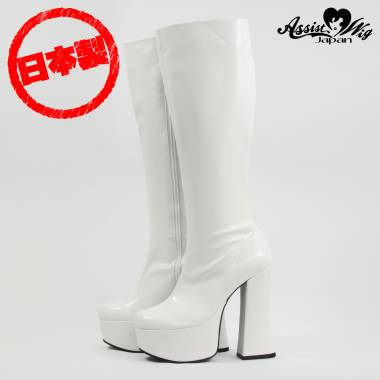 Thick bottom stretch long boots thick heel 14 cm　White