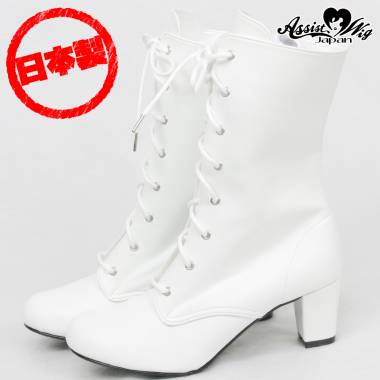 Queen Size Lace-Up Short Boots ver.2 Low Heels 5.5cm　White