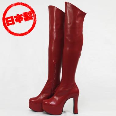 Thick bottom stretch knee high boots　Red
