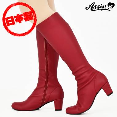Plain long boots low heel 5.5 cm　Deep Red